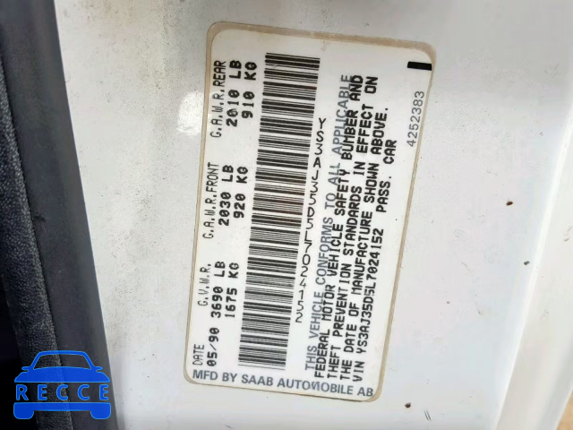 1990 SAAB 900 YS3AJ35D5L7024152 Bild 9