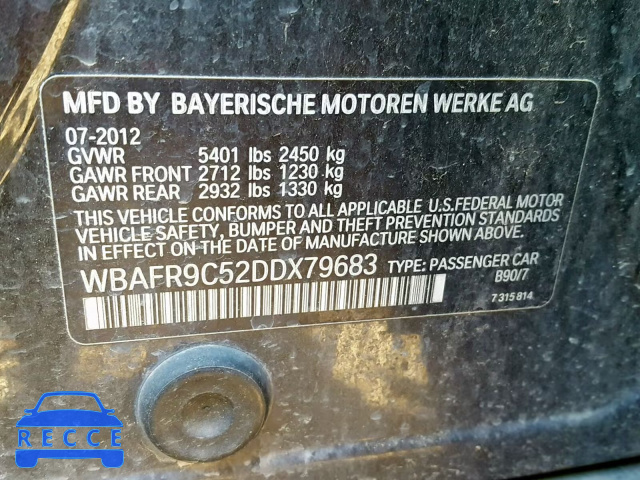 2013 BMW 550 I WBAFR9C52DDX79683 image 9