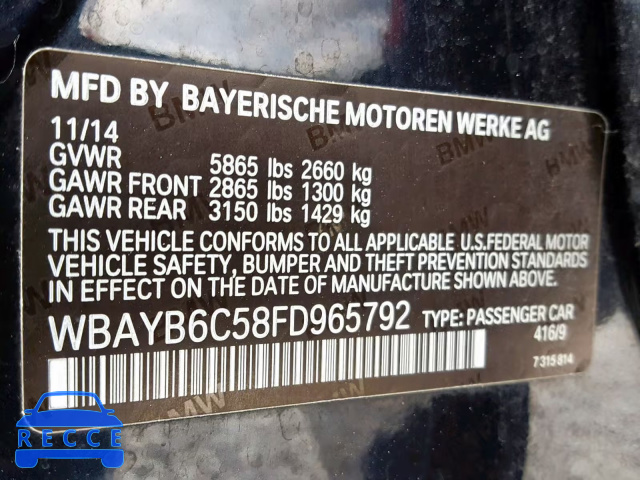 2015 BMW 750 XI WBAYB6C58FD965792 image 9