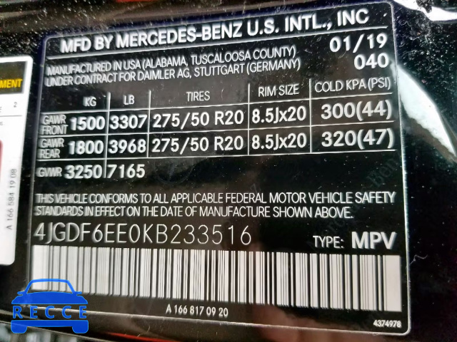 2019 MERCEDES-BENZ GLS 450 4M 4JGDF6EE0KB233516 image 9