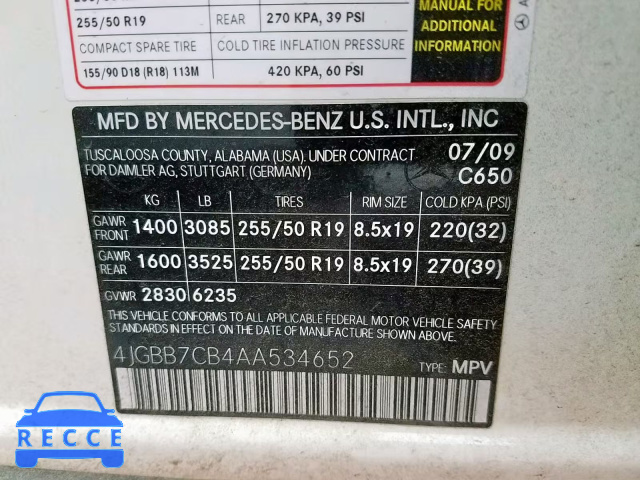 2010 MERCEDES-BENZ ML 550 4MA 4JGBB7CB4AA534652 Bild 9