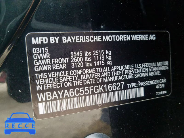 2015 BMW 740 I WBAYA6C55FGK16627 зображення 9
