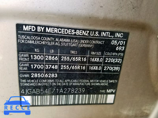 2001 MERCEDES-BENZ ML 320 4JGAB54E71A278239 image 9