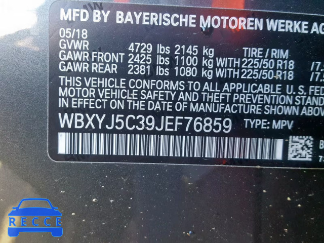 2018 BMW X2 XDRIVE2 WBXYJ5C39JEF76859 зображення 9