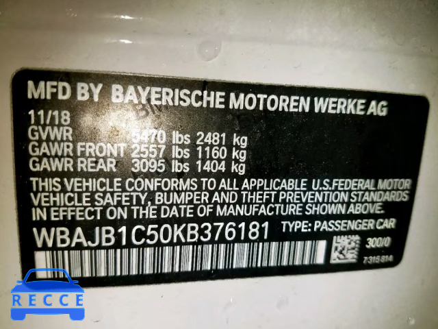 2019 BMW 530XE WBAJB1C50KB376181 image 9
