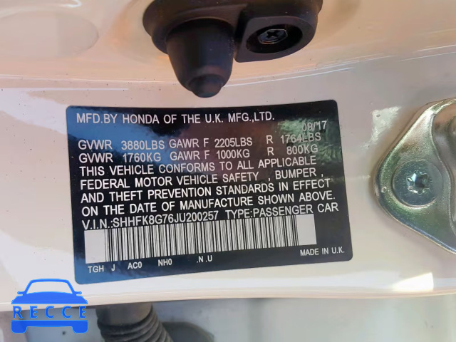 2018 HONDA CIVIC TYPE SHHFK8G76JU200257 image 9