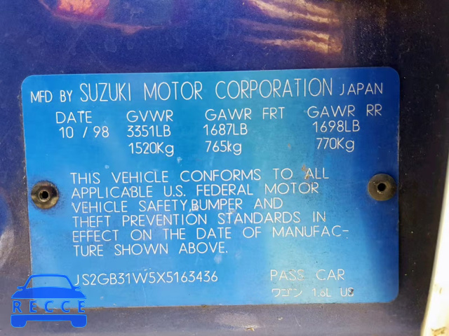 1999 SUZUKI ESTEEM GL JS2GB31W5X5163436 Bild 9