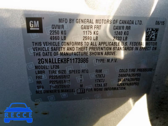 2015 CHEVROLET EQUINOX L 2GNALLEK8F1173986 image 9