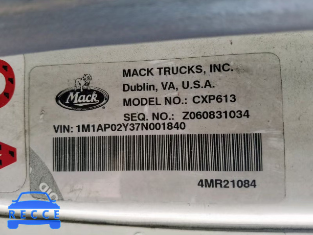 2007 MACK 600 CXP600 1M1AP02Y37N001840 зображення 9
