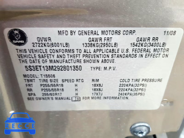 2009 SAAB 9-7X 5.3I 5S3ET13M292801350 image 9