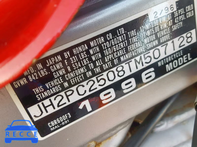 1996 HONDA CBR600 F3 JH2PC2508TM507128 image 9