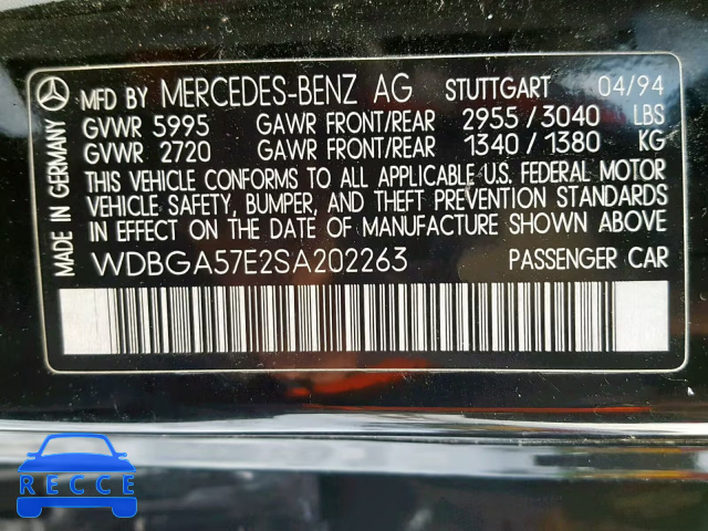 1995 MERCEDES-BENZ S 600 WDBGA57E2SA202263 image 9