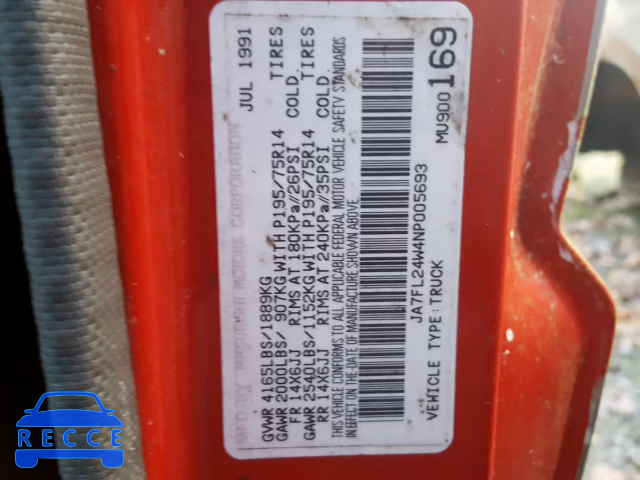 1992 MITSUBISHI MIGHTY MAX JA7FL24W4NP005693 image 9