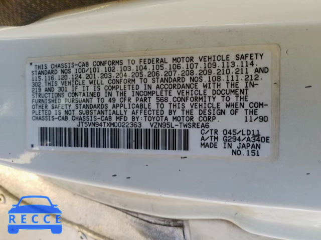 1991 TOYOTA PICKUP CAB JT5VN94TXM0022363 image 9