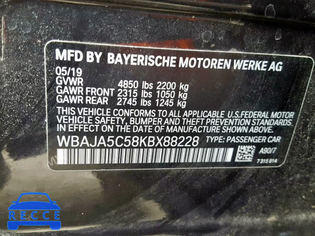 2019 BMW 530 I WBAJA5C58KBX88228 image 9