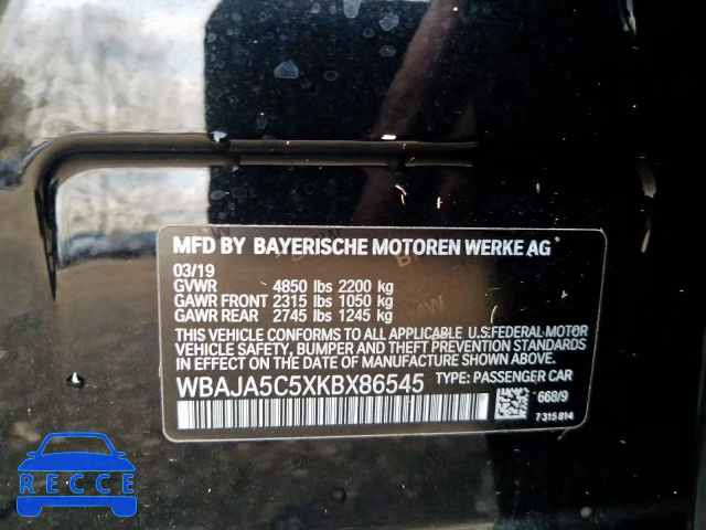 2019 BMW 530 I WBAJA5C5XKBX86545 image 9