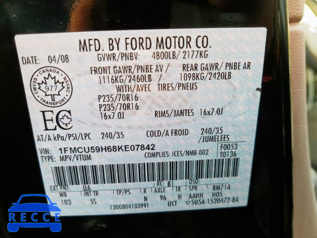 2008 FORD ESCAPE HEV 1FMCU59H68KE07842 зображення 9