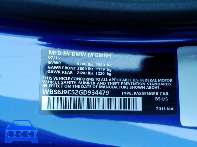 2016 BMW M6 WBS6J9C52GD934479 image 9