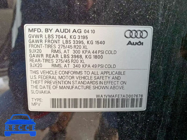 2010 AUDI Q7 PRESTIG WA1VMAFE7AD007678 image 9