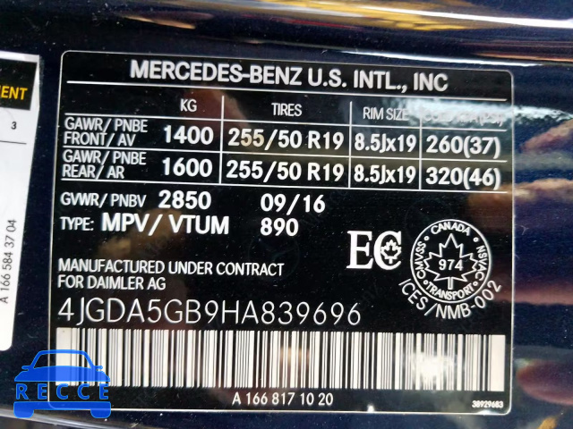 2017 MERCEDES-BENZ GLE 400 4M 4JGDA5GB9HA839696 зображення 9