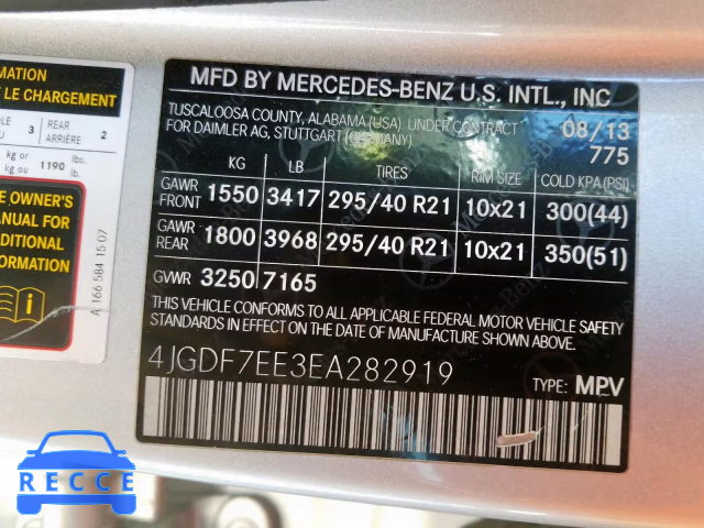 2014 MERCEDES-BENZ GL 63 AMG 4JGDF7EE3EA282919 зображення 9