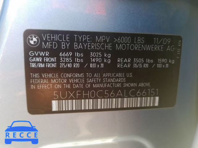 2010 BMW X6 HYBRID 5UXFH0C56ALC66151 image 9