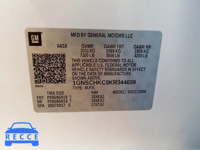 2019 CHEVROLET SUBURBAN C 1GNSCHKC5KR344659 image 9