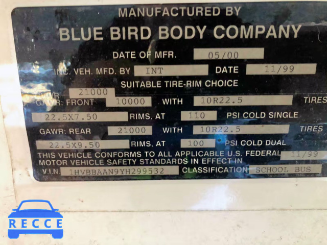 2003 BLUE BIRD SCHOOL BUS 1BAADCPA33F209558 image 9