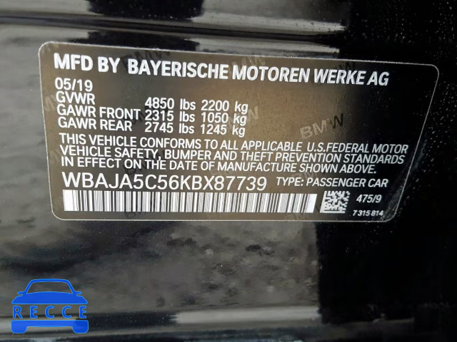 2019 BMW 530 I WBAJA5C56KBX87739 image 9