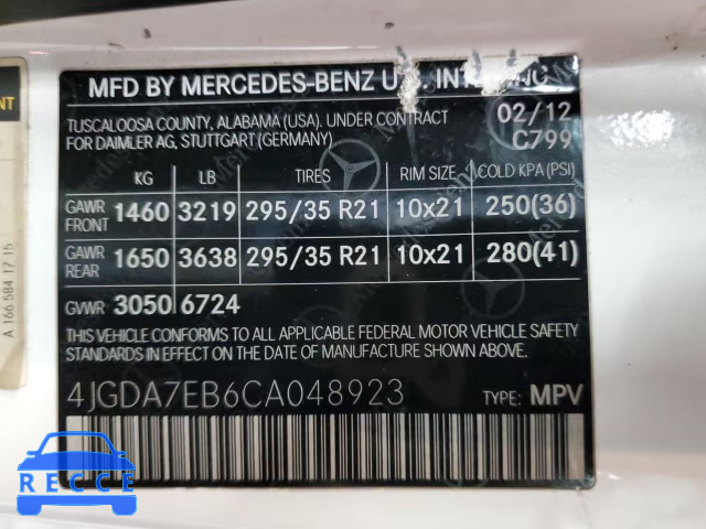 2012 MERCEDES-BENZ ML 63 AMG 4JGDA7EB6CA048923 зображення 12