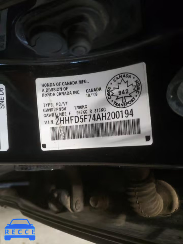 2010 ACURA CSX TECHNO 2HHFD5F74AH200194 Bild 11