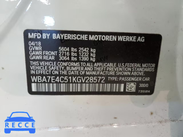 2019 BMW 740 XI WBA7E4C51KGV28572 image 11