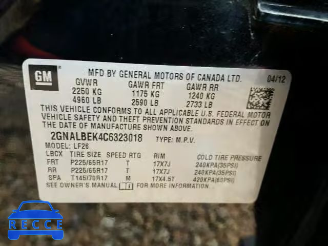 2012 CHEVROLET EQUINOX LS 2GNALBEK4C6323018 image 9