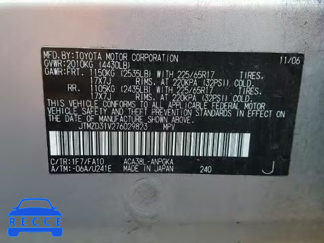 2007 TOYOTA RAV4 LTD JTMZD31V276029823 Bild 9