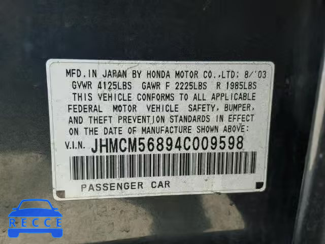 2004 HONDA ACCORD EX JHMCM56894C009598 image 9