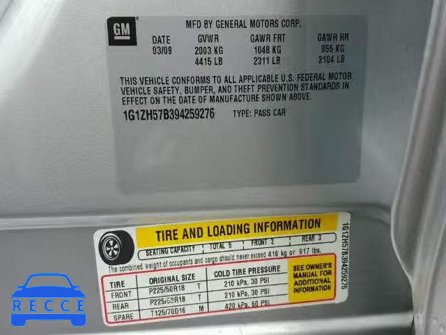 2009 CHEVROLET MALIBU 1LT 1G1ZH57B394259276 image 9