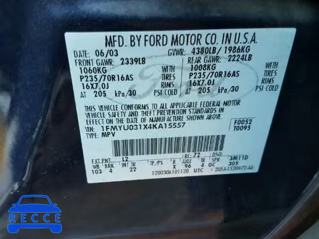 2004 FORD ESCAPE XLT 1FMYU031X4KA15557 image 9