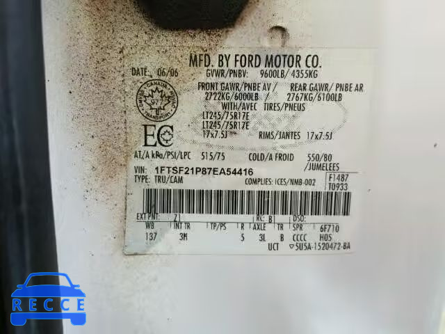 2007 FORD F250 SUPER 1FTSF21P87EA54416 image 9