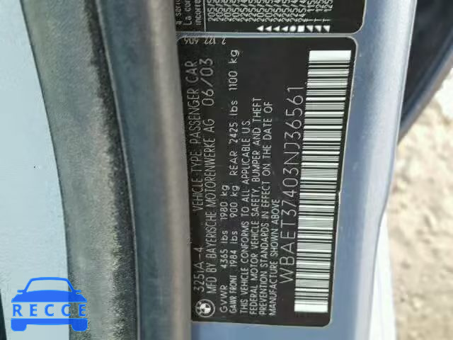 2003 BMW 325I WBAET37403NJ36561 image 9