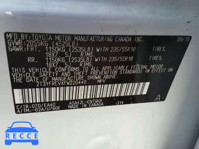 2015 TOYOTA RAV4 LIMIT 2T3YFREVXFW220440 image 8