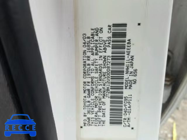 2003 TOYOTA PRIUS JT2BK12U930087273 image 9