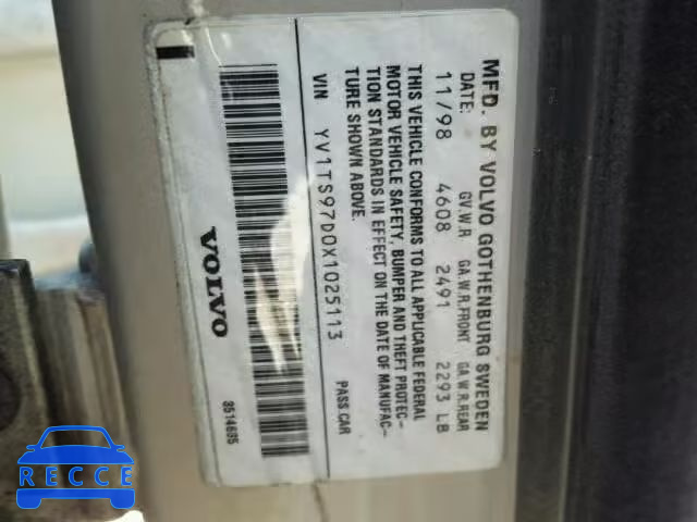 1999 VOLVO S80 YV1TS97D0X1025113 image 9