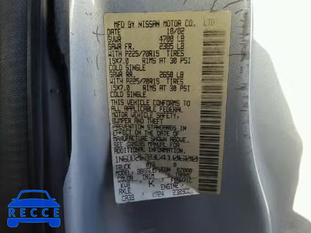 2003 NISSAN FRONTIER X 1N6DD26T83C410600 image 9