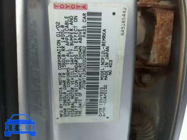 2002 TOYOTA ECHO JTDBT123620229962 image 9