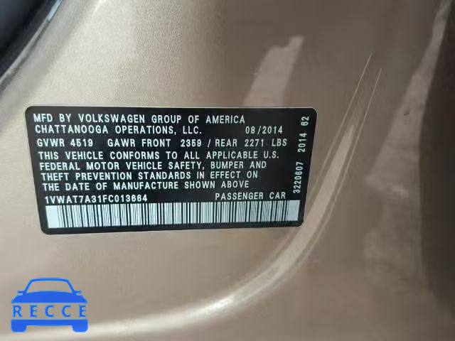 2015 VOLKSWAGEN PASSAT S 1VWAT7A31FC013664 image 9