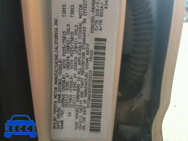 2003 TOYOTA TACOMA PRE 5TEGN92N33Z159113 image 8