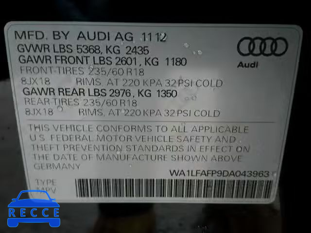 2013 AUDI Q5 PREMIUM WA1LFAFP9DA043963 Bild 9