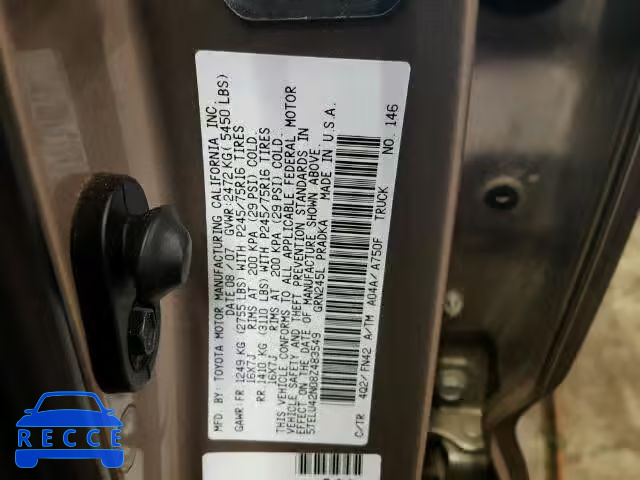 2008 TOYOTA TACOMA DOU 5TELU42N08Z483549 зображення 9