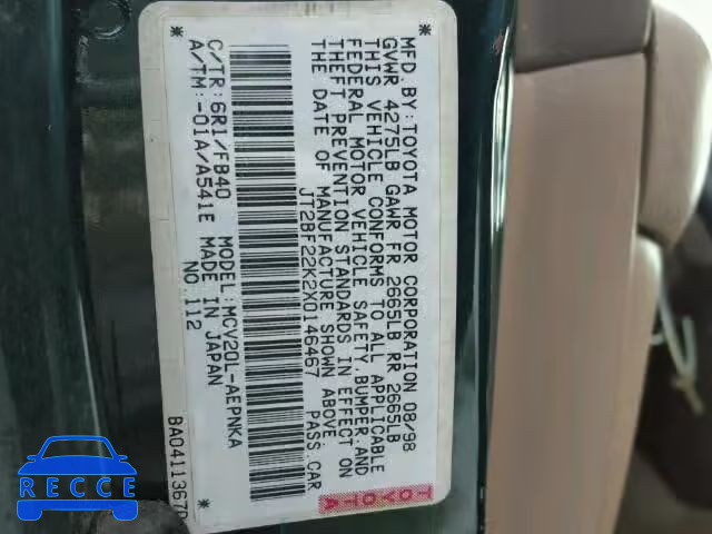 1999 TOYOTA CAMRY LE/X JT2BF22K2X0146467 image 9
