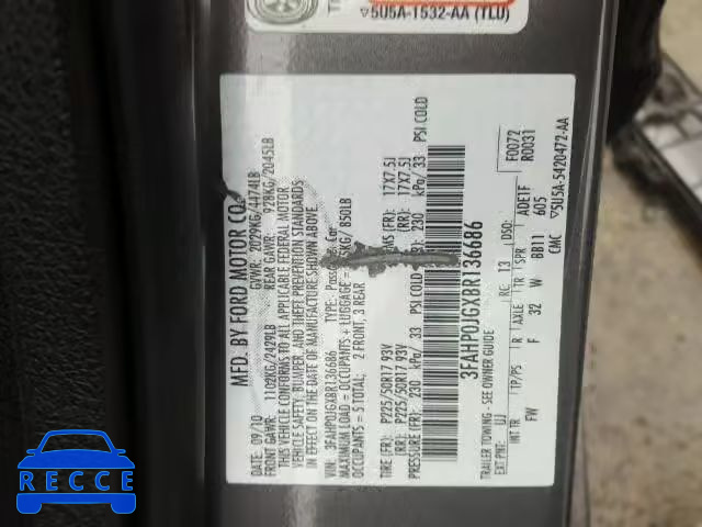 2011 FORD FUSION SEL 3FAHP0JGXBR136686 image 9